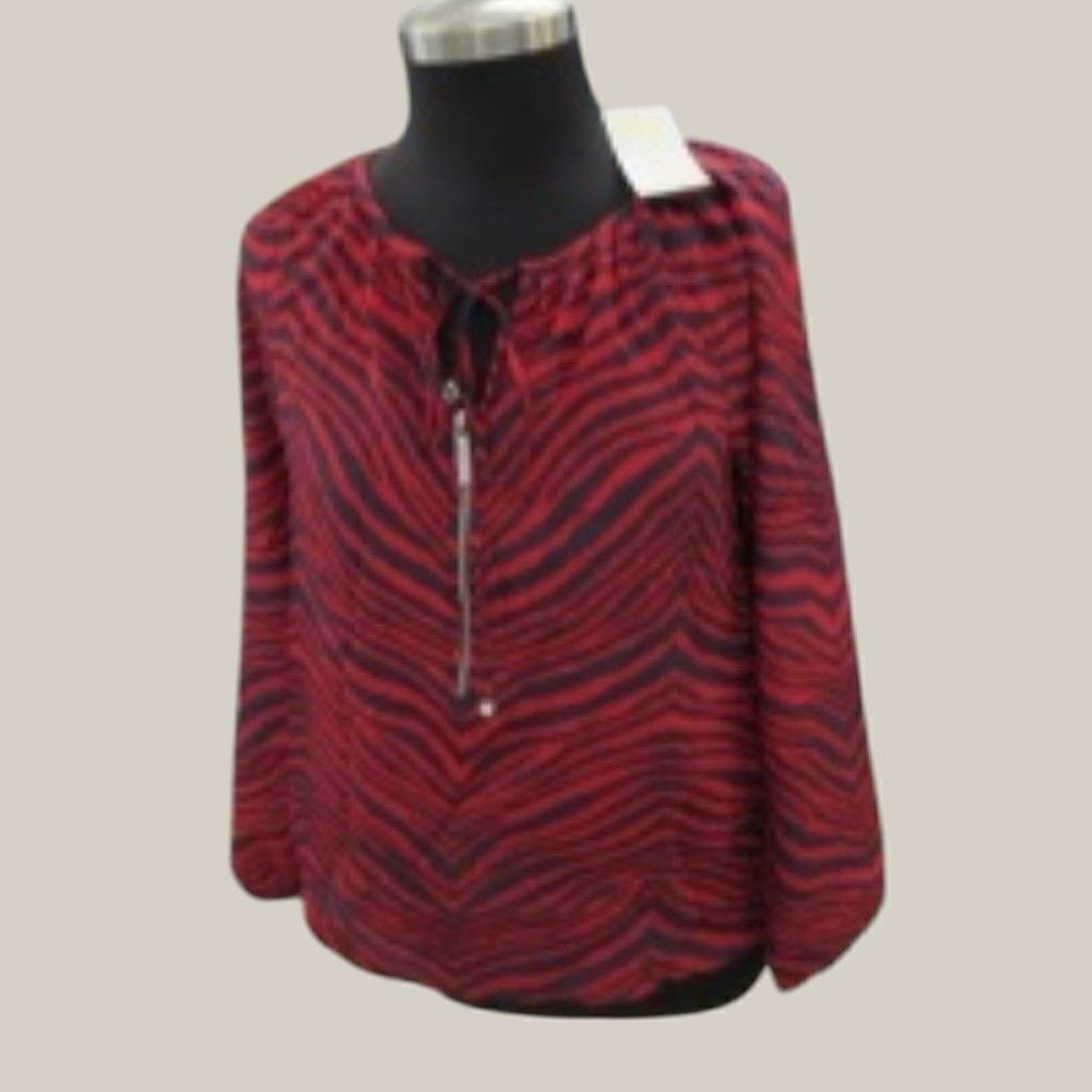 Michael Kors Red Zebra Print Blouse / NWT / sz 4 / front zipper close